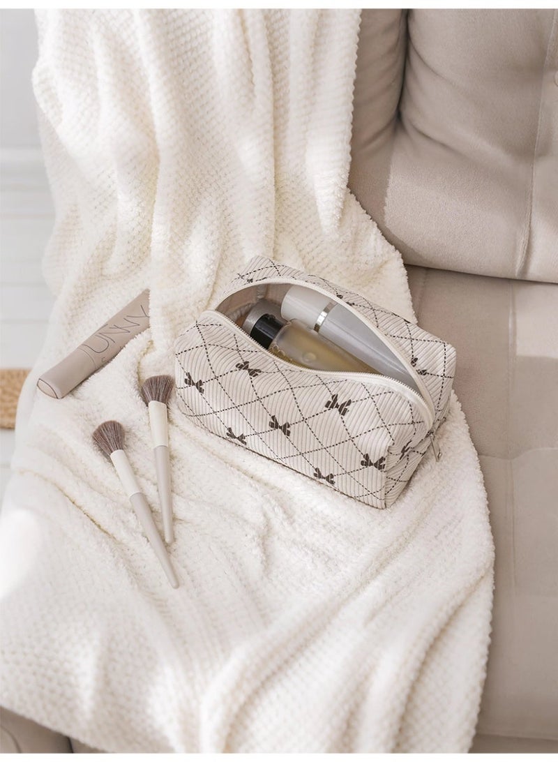 XiaoGiqi حقيبة مكياج صغيرة من قماش الكوردuroy، حقيبة تجميل جمالية، حقيبة مكياج لطيفة بنمط رباط، حقيبة سفر عصرية للنساء والفتيات - Image 3